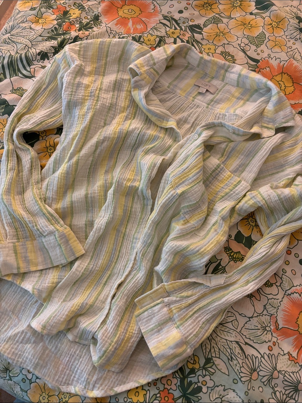LOFT Pastel Striped Lightweight Button-Down Shirt